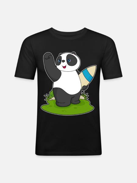 Panda Surfing Surfboard Summer - Men's Slim Fit T-Shirt - black