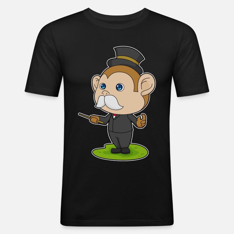 Affe Zauberer Zauberstab - Männer Slim Fit T-Shirt - Schwarz