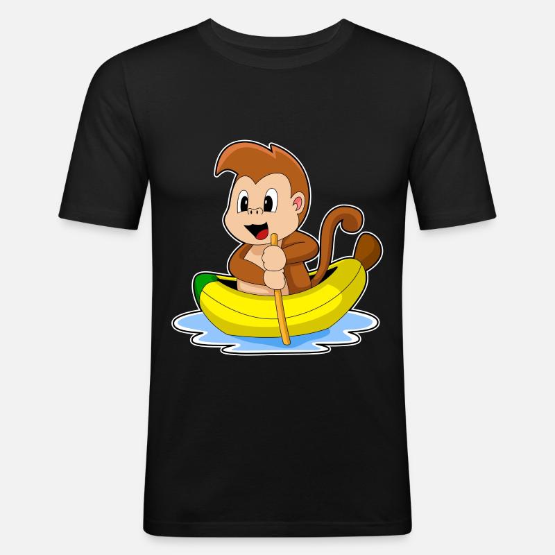 Affe Banane Boot - Männer Slim Fit T-Shirt - Schwarz