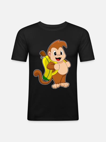 Affe Banane - Männer Slim Fit T-Shirt - Schwarz