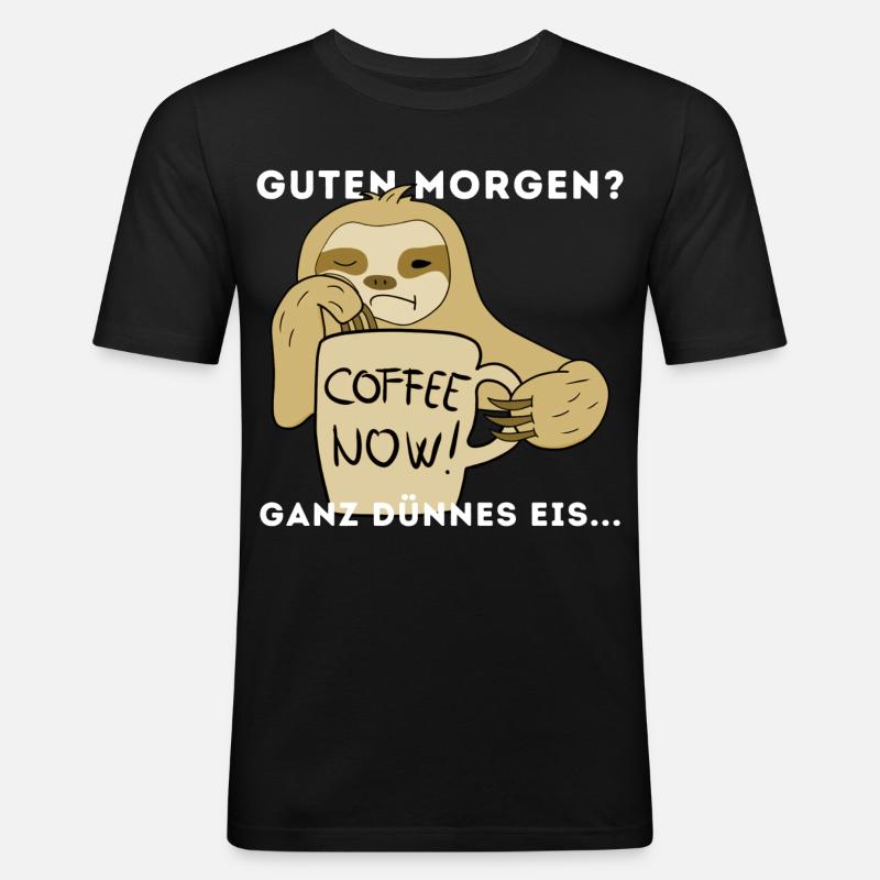 Langschläfer Kaffee Morgen Sloth - Männer Slim Fit T-Shirt - Schwarz