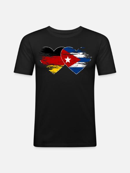 Germany Cuba flag used heart - Men's Slim Fit T-Shirt - black