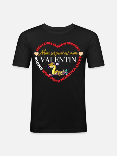 Mon serpent est mon Valentin - T-shirt près du corps Homme - noir