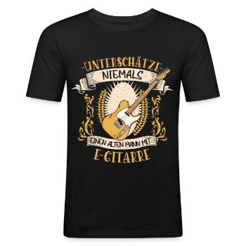 E-Gitarre Musiker Elektro Gitarre Geschenk - Männer Slim Fit T-Shirt - Schwarz - Vorne - Nik (191cm)