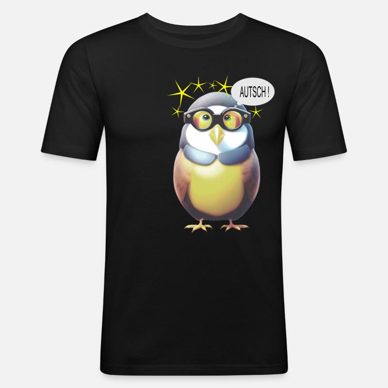 Lustiger Vogel mit Brille - Männer Slim Fit T-Shirt - Schwarz