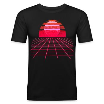 Sunset Vaporwave Retro Wave - Männer Slim Fit T-Shirt - Schwarz - Vorne - Nik (191cm)