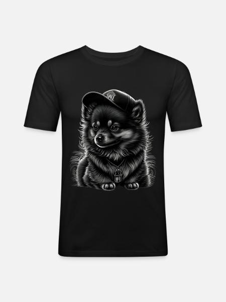 Spitz nain à casquette - T-shirt près du corps Homme - noir