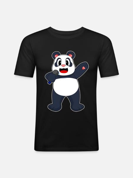 Panda Singer Microphone Singing - Men's Slim Fit T-Shirt - black