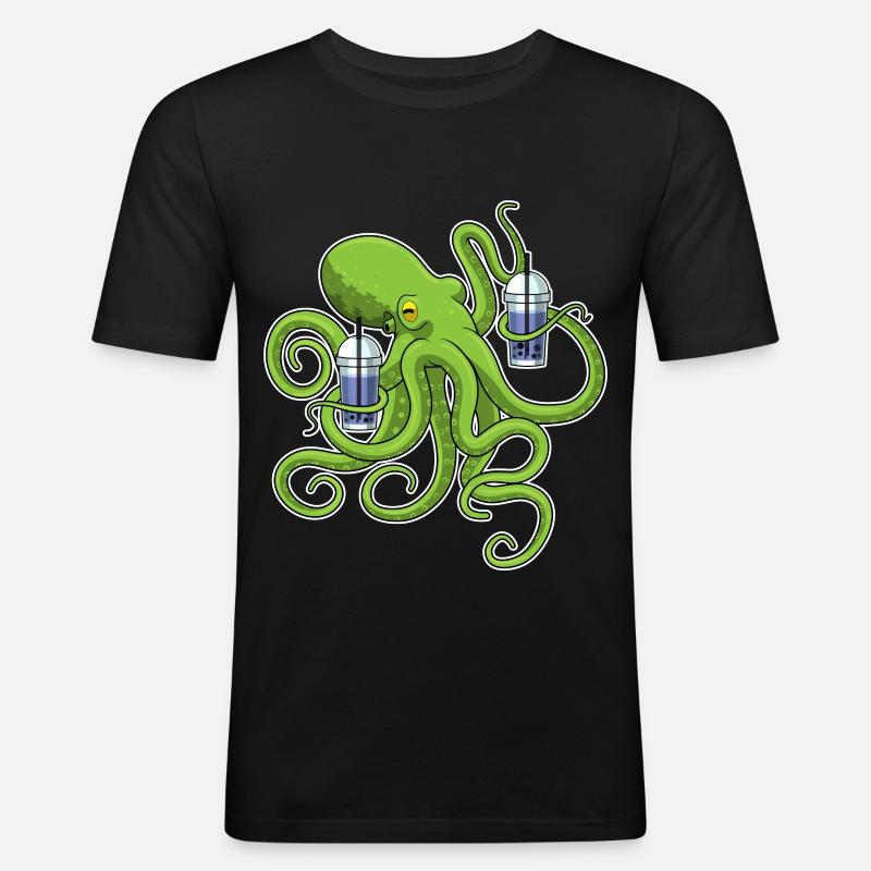 Krake Bubble tea - Männer Slim Fit T-Shirt - Schwarz