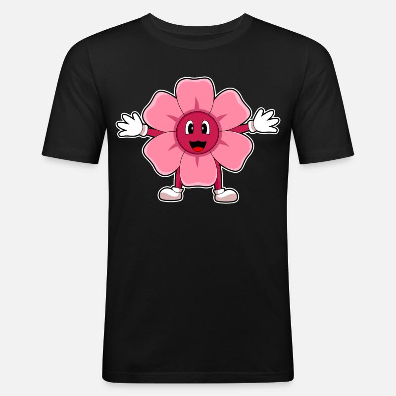 Pinke Blume - Männer Slim Fit T-Shirt - Schwarz