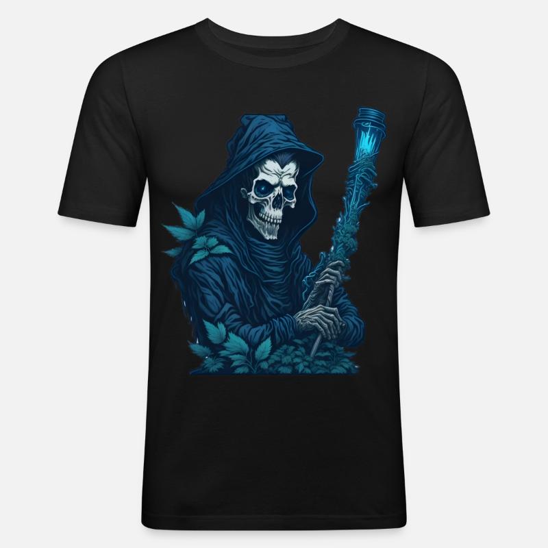 Sensenmann mit Gras Pfeife - Männer Slim Fit T-Shirt - Schwarz
