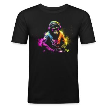 DJ Affe mit Kopfhörer und Sonnenbrille Geschenk - Männer Slim Fit T-Shirt - Schwarz - Vorne - Nik (191cm)