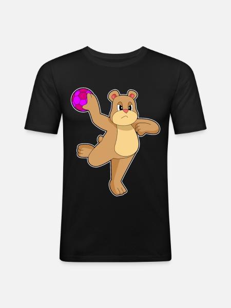 Bear Handball Player Handball - Men's Slim Fit T-Shirt - black