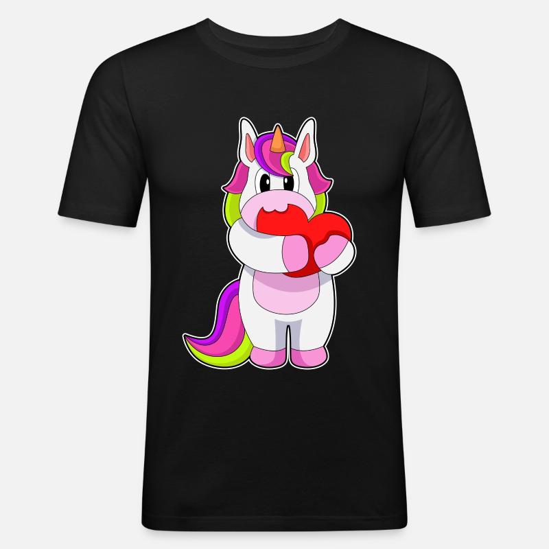 Einhorn Herz - Männer Slim Fit T-Shirt - Schwarz