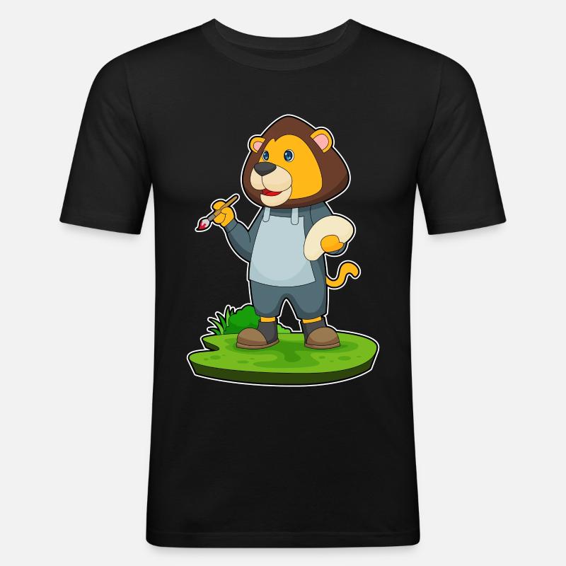 Löwe Malen Pinsel - Männer Slim Fit T-Shirt - Schwarz
