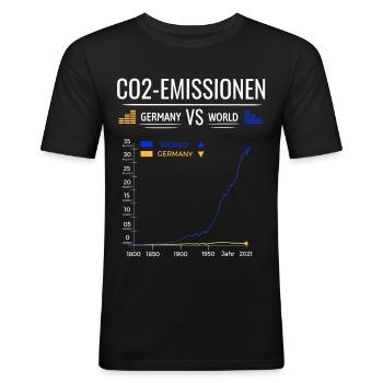 CO2 Emissionen Diagramm Germany VS World - Männer Slim Fit T-Shirt - Schwarz - Vorne - Nik (191cm)