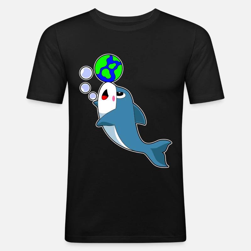 Delfin Erde - Männer Slim Fit T-Shirt - Schwarz