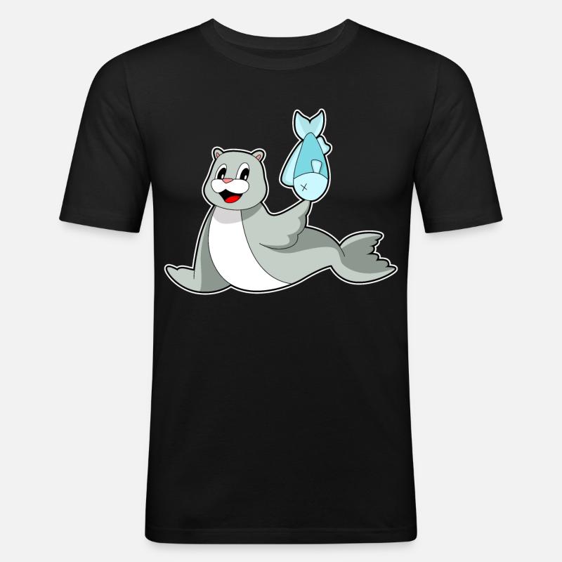 Poisson phoque - T-shirt près du corps Homme - noir