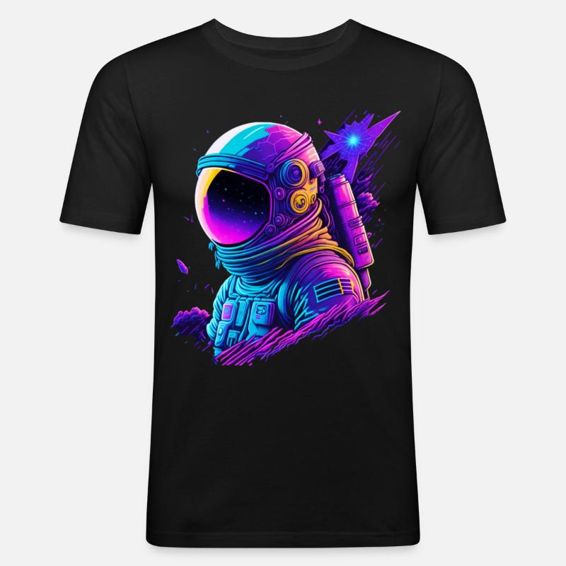 Synthwave Astronaute Space Explorer - T-shirt près du corps Homme - noir