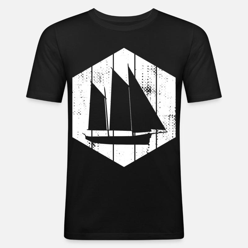 Segelboot - Männer Slim Fit T-Shirt - Schwarz
