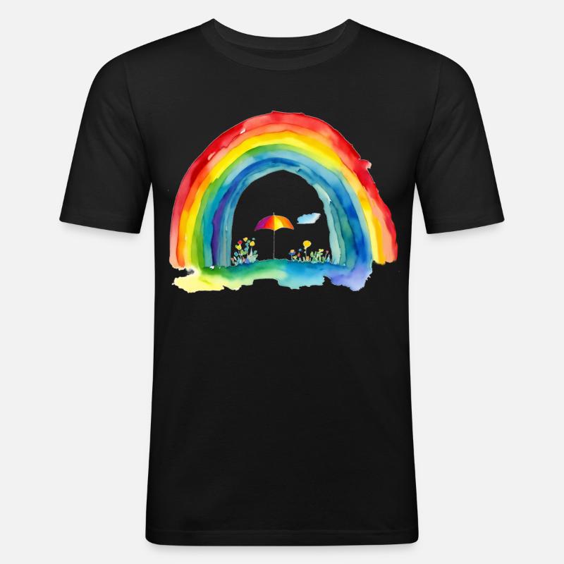 Regenbogen - Männer Slim Fit T-Shirt - Schwarz