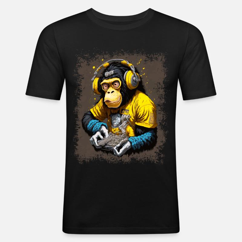 DJ Affe - Männer Slim Fit T-Shirt - Schwarz
