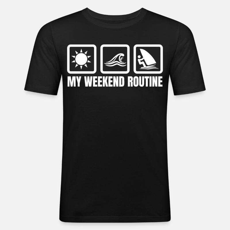 Meine Wochenendroutine - Männer Slim Fit T-Shirt - Schwarz