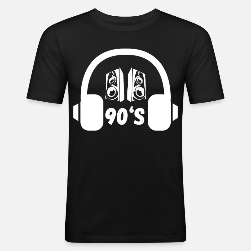 90er Kopfhörer Retro - Männer Slim Fit T-Shirt - Schwarz