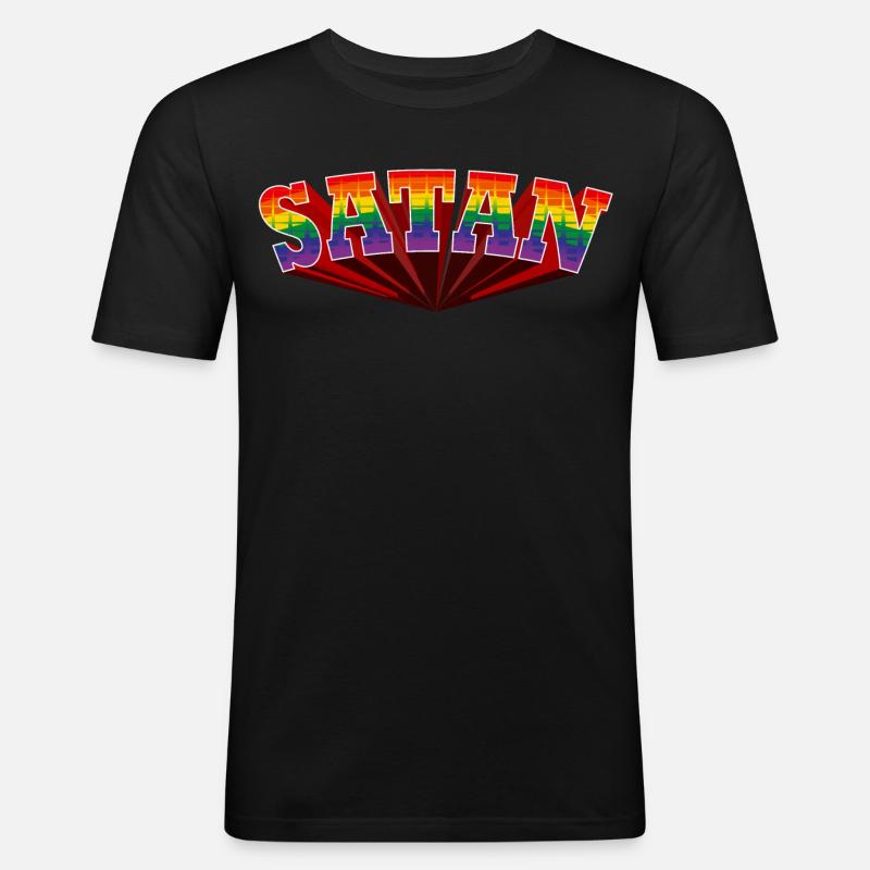 Satan Regenbogen Text - Männer Slim Fit T-Shirt - Schwarz
