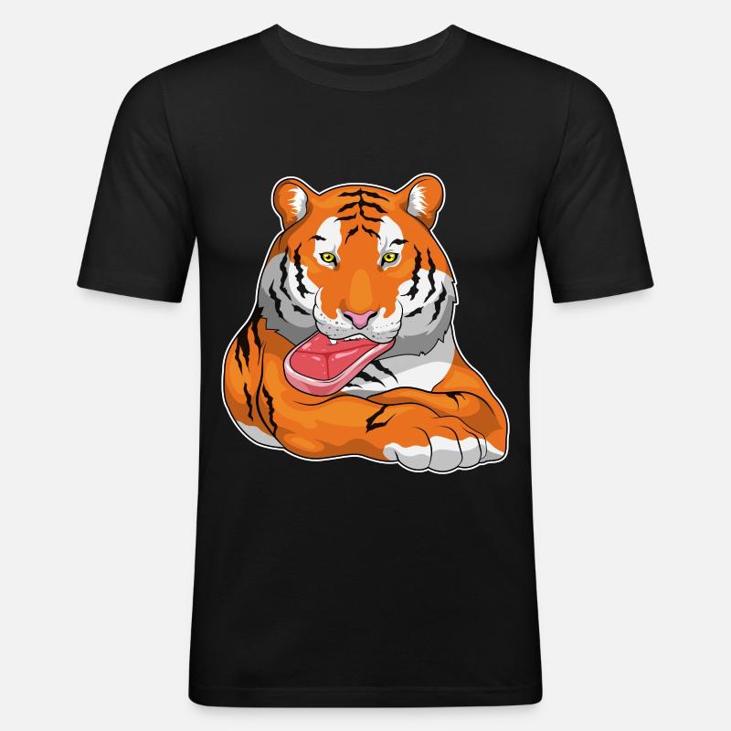 Tiger Fleisch - Männer Slim Fit T-Shirt - Schwarz