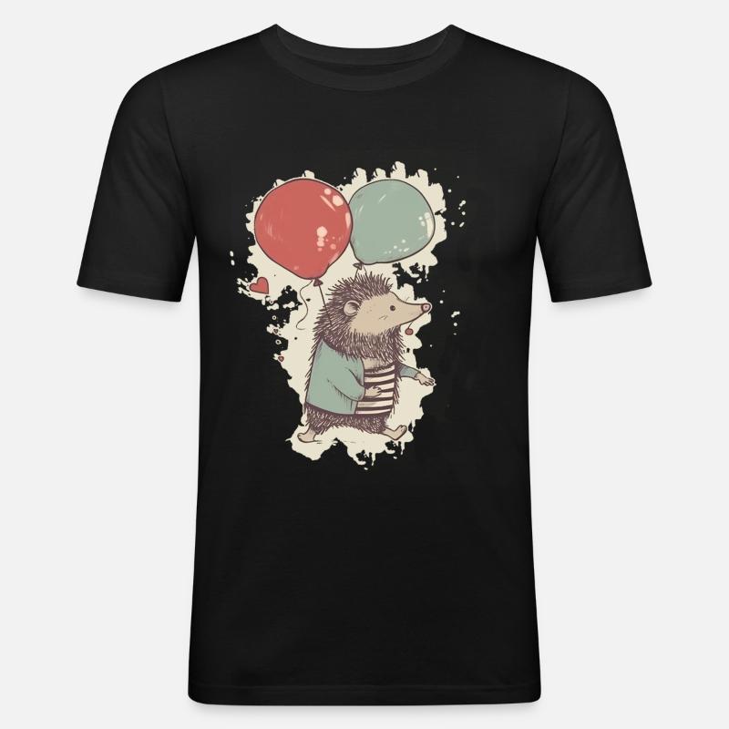 Igel mit Luftballons - Männer Slim Fit T-Shirt - Schwarz