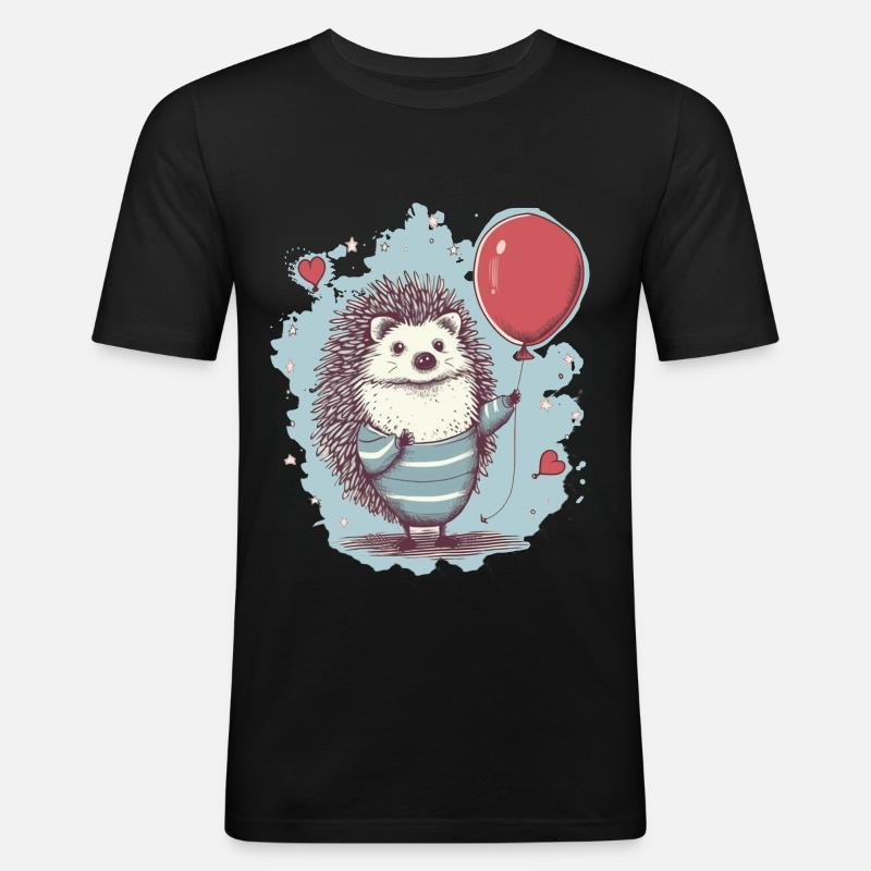 süsser Igel mit Luftballon - Männer Slim Fit T-Shirt - Schwarz