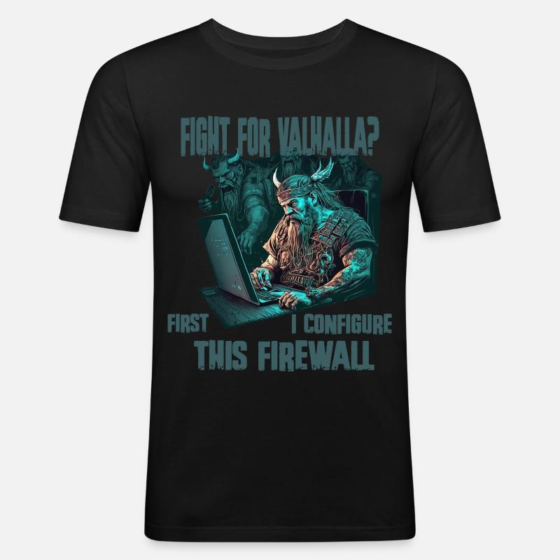 Firewall first Wikinger programmierer - Männer Slim Fit T-Shirt - Schwarz
