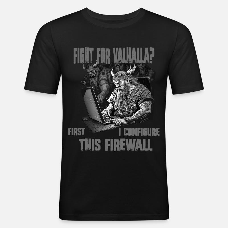 Firewall first Wikingerprogrammierer schwarz weiss - Männer Slim Fit T-Shirt - Schwarz