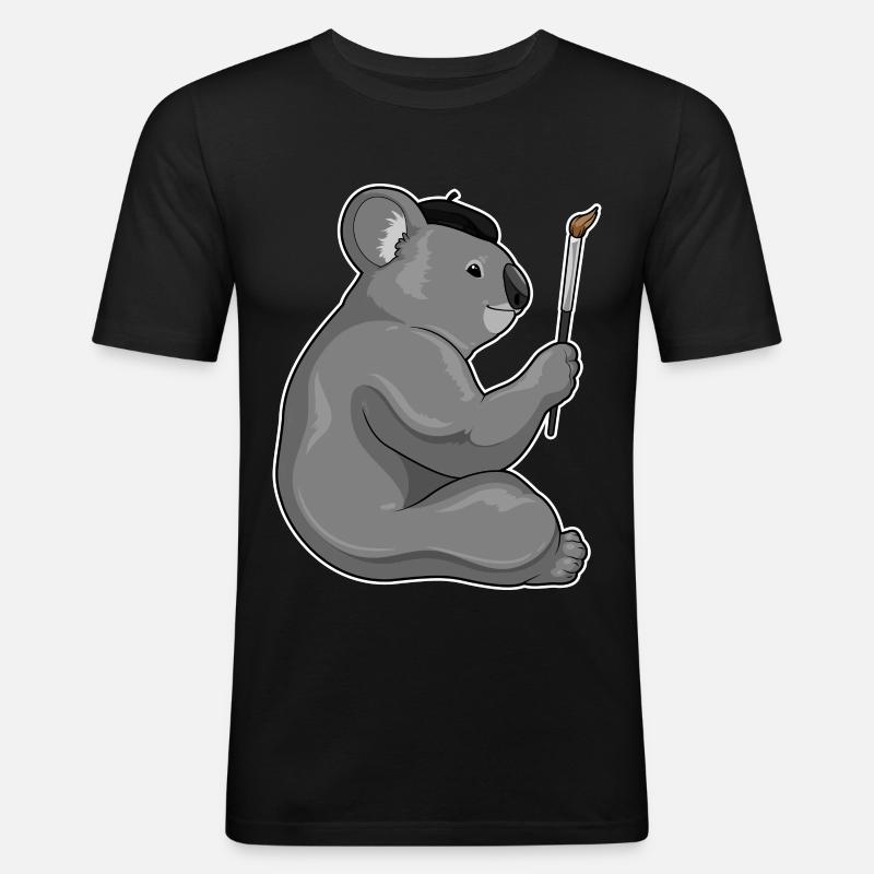 Koala Malen Pinsel - Männer Slim Fit T-Shirt - Schwarz