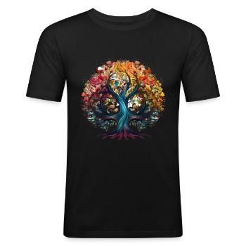 Baum des Lebens künstlerisches Buntes Design - Männer Slim Fit T-Shirt - Schwarz - Vorne - Nik (191cm)