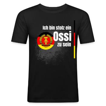 ossi stolz NVA ostdeutsch spruch humor witz sachse - Männer Slim Fit T-Shirt - Schwarz - Vorne - Nik (191cm)