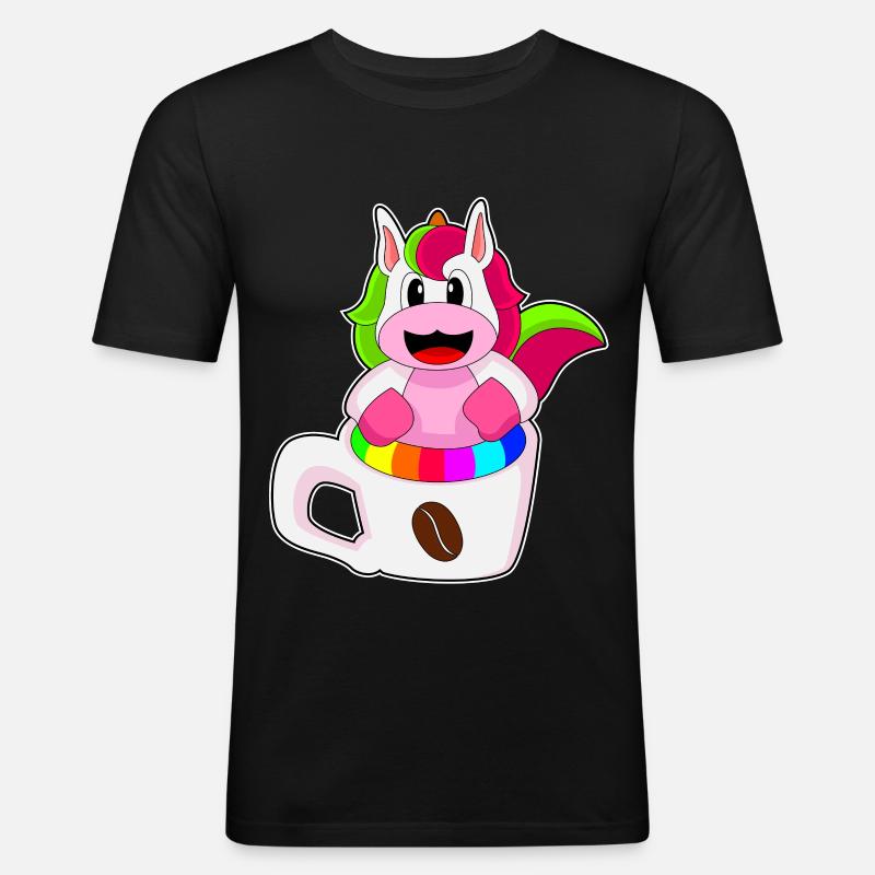 Einhorn Kaffee Kaffeebecher - Männer Slim Fit T-Shirt - Schwarz
