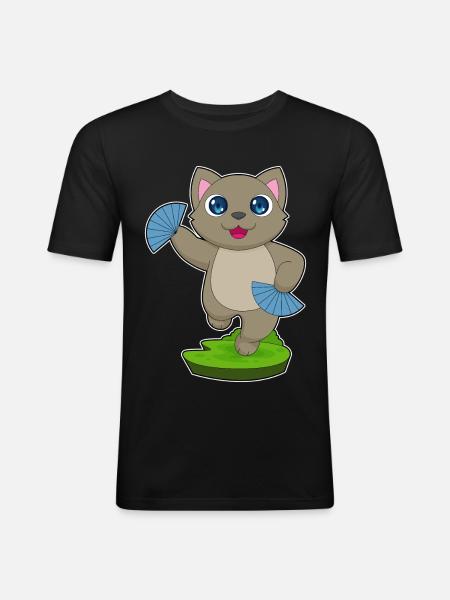 Cat Hand Fan - Men's Slim Fit T-Shirt - black