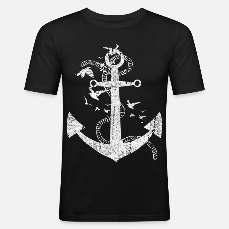 Distressed Anchor Maritime Design - Männer Slim Fit T-Shirt - Schwarz