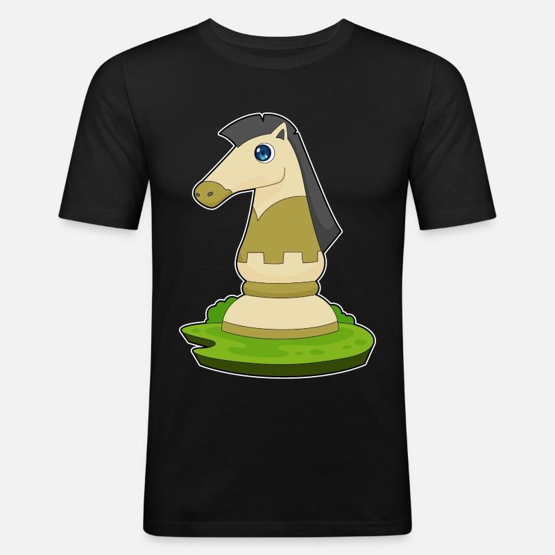 Schachfigur Springer Schach - Männer Slim Fit T-Shirt - Schwarz
