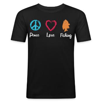 Frieden Liebe Angeln - Männer Slim Fit T-Shirt - Schwarz - Vorne - Nik (191cm)
