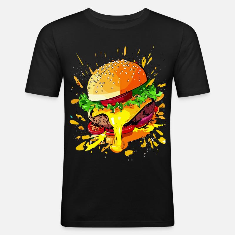 Extra Käse Burger Cheeseburger - Männer Slim Fit T-Shirt - Schwarz