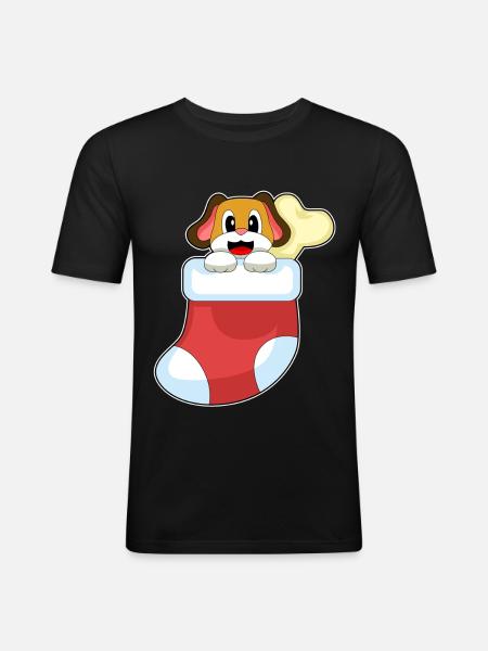 Dog Christmas Christmas Sock - Men's Slim Fit T-Shirt - black