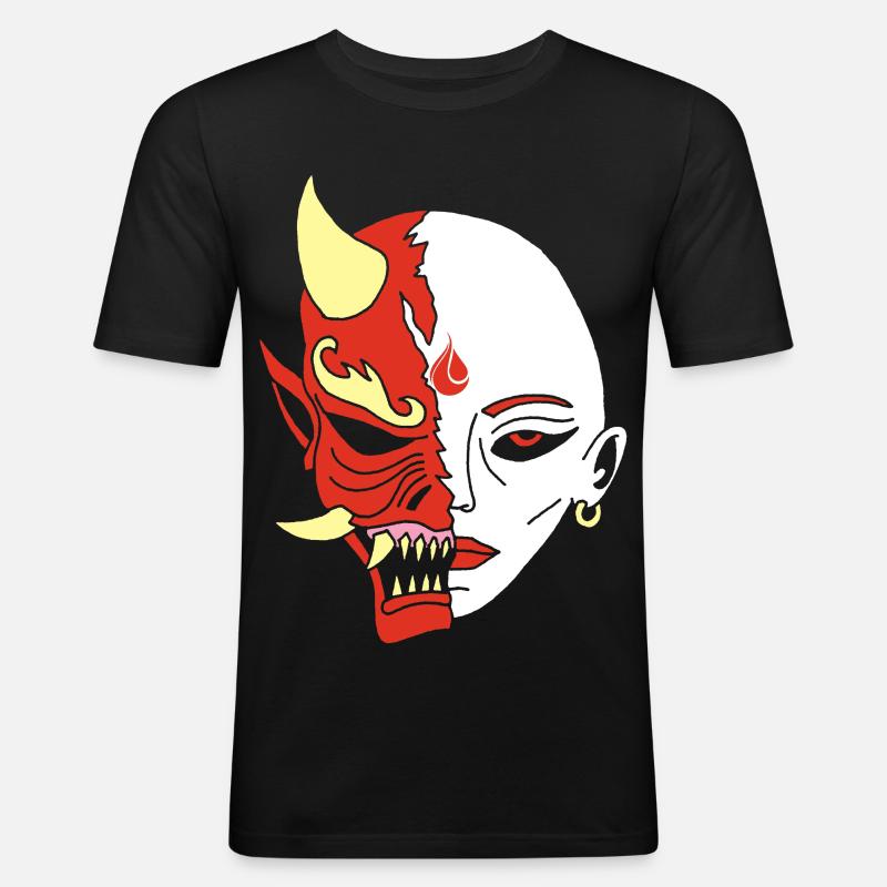 Mensch oder Dämon? - Männer Slim Fit T-Shirt - Schwarz