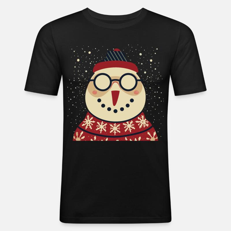 Winter Eulenpullover mit Brille - Männer Slim Fit T-Shirt - Schwarz