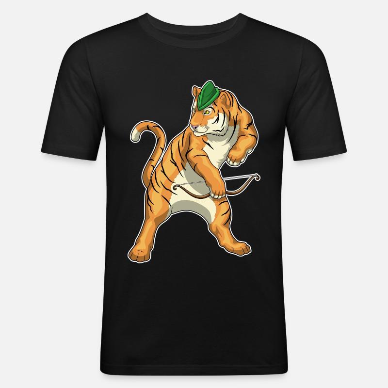 Tiger Bogenschütze Bogen - Männer Slim Fit T-Shirt - Schwarz