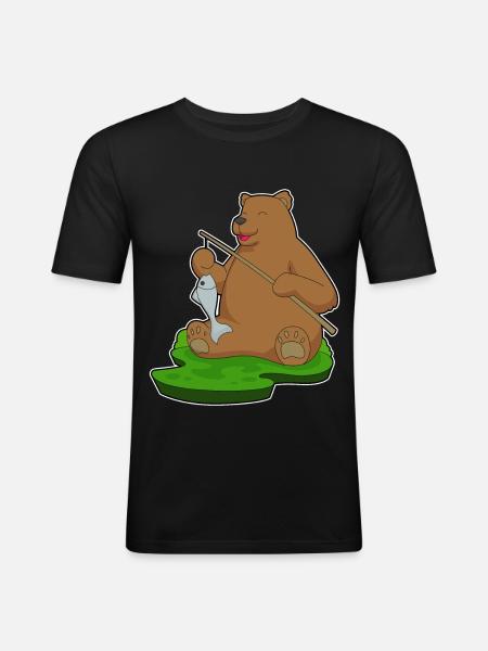Bear Angler Fish Fishing - Men's Slim Fit T-Shirt - black