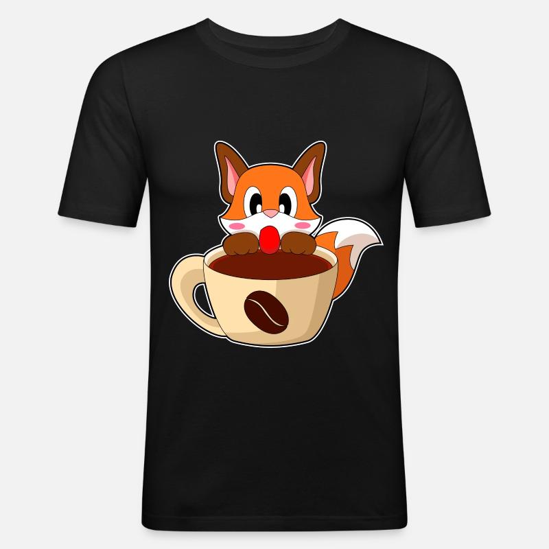 Fuchs Kaffee Tasse - Männer Slim Fit T-Shirt - Schwarz