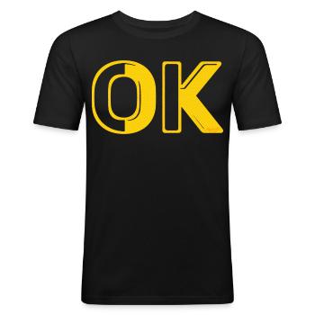 OK okay retro raster Buchstaben O.K. 70er vintage - Männer Slim Fit T-Shirt - Schwarz - Vorne - Nik (191cm)